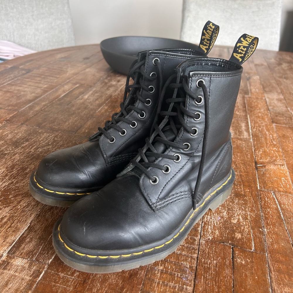 Dr. Martens Black Boots with Yellow Stitching